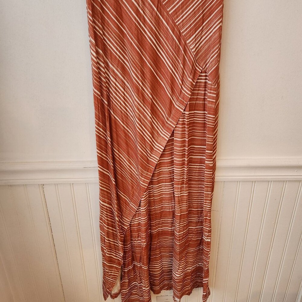 Peruvian Connection Coral Orange Striped Maxi Dress Coastal Stretch Size XS - Picture 5 of 7